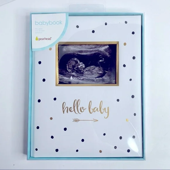 thumbnail interactive-video image 1 of Pearhead 'Hello Baby' Photo Album - White/Black & Gold Polka Dot, Holds 200 Photos, 3x3" Cover Insert 1 of 9
